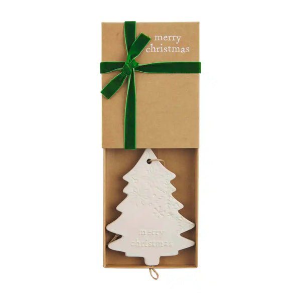 WHITE STONEWARE CHRISTMAS ORNAMENT