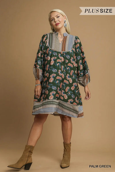 Bridget Border Print Tunic Dress || Palm Green