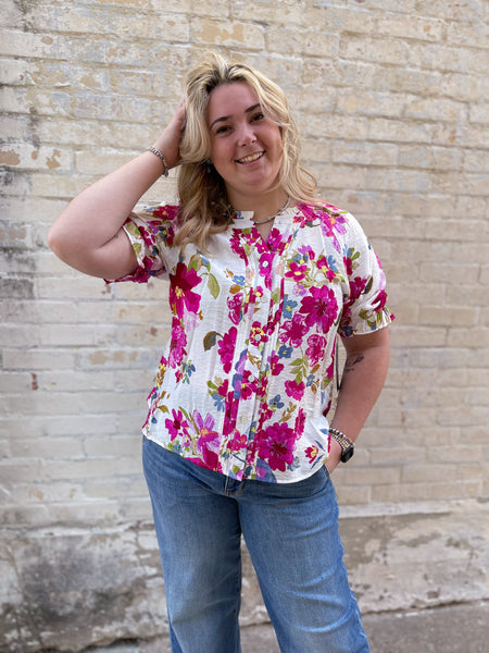Ali Miles || Mila Button Front Tunic with Pleat Details - Floral