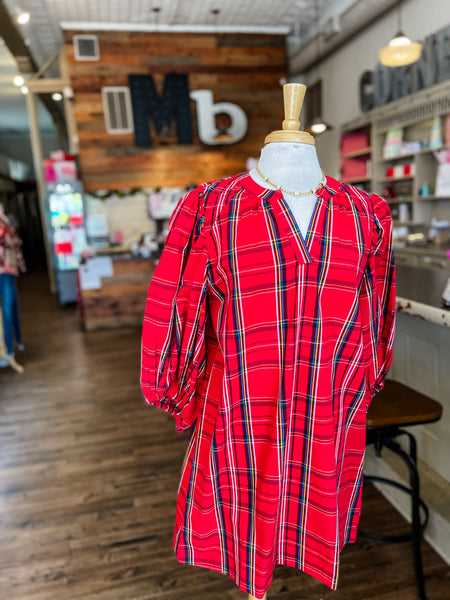 Babs Balloon Sleeve Dress || Red