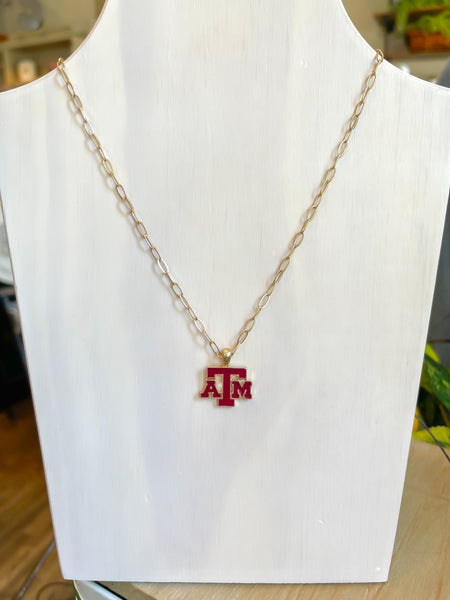 Texas A&M Aggies Enamel Pendant Necklace || Gold
