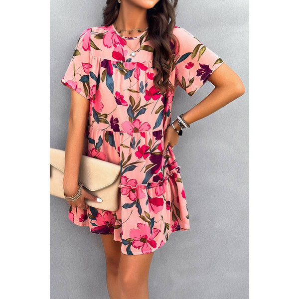Knot Back Floral Lined Ruffle Loose Dress