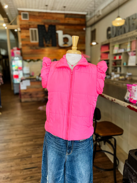 Lile Ruffle Quilted Vest || Pink