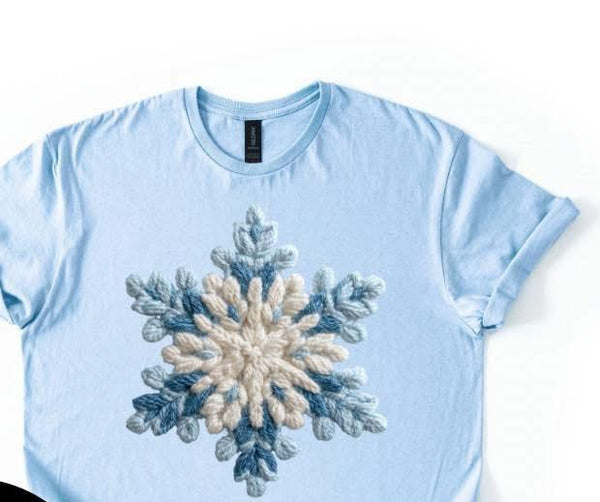 Blue Snowflake Faux Yarn Applique Tee