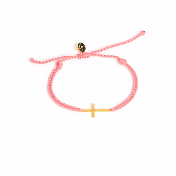 Rizen - Made 4 Ministry || Loved Dusty Rose Cross Cord Bracelet - Gold