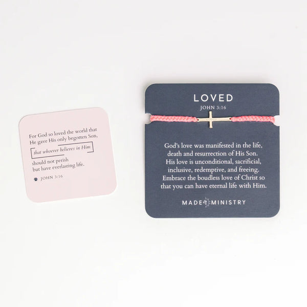 Rizen - Made 4 Ministry || Loved Dusty Rose Cross Cord Bracelet - Gold