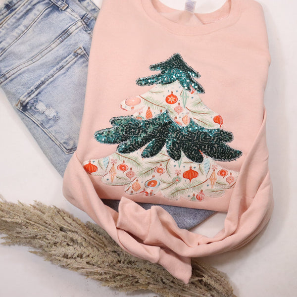 Peach Christmas Tree Pullover