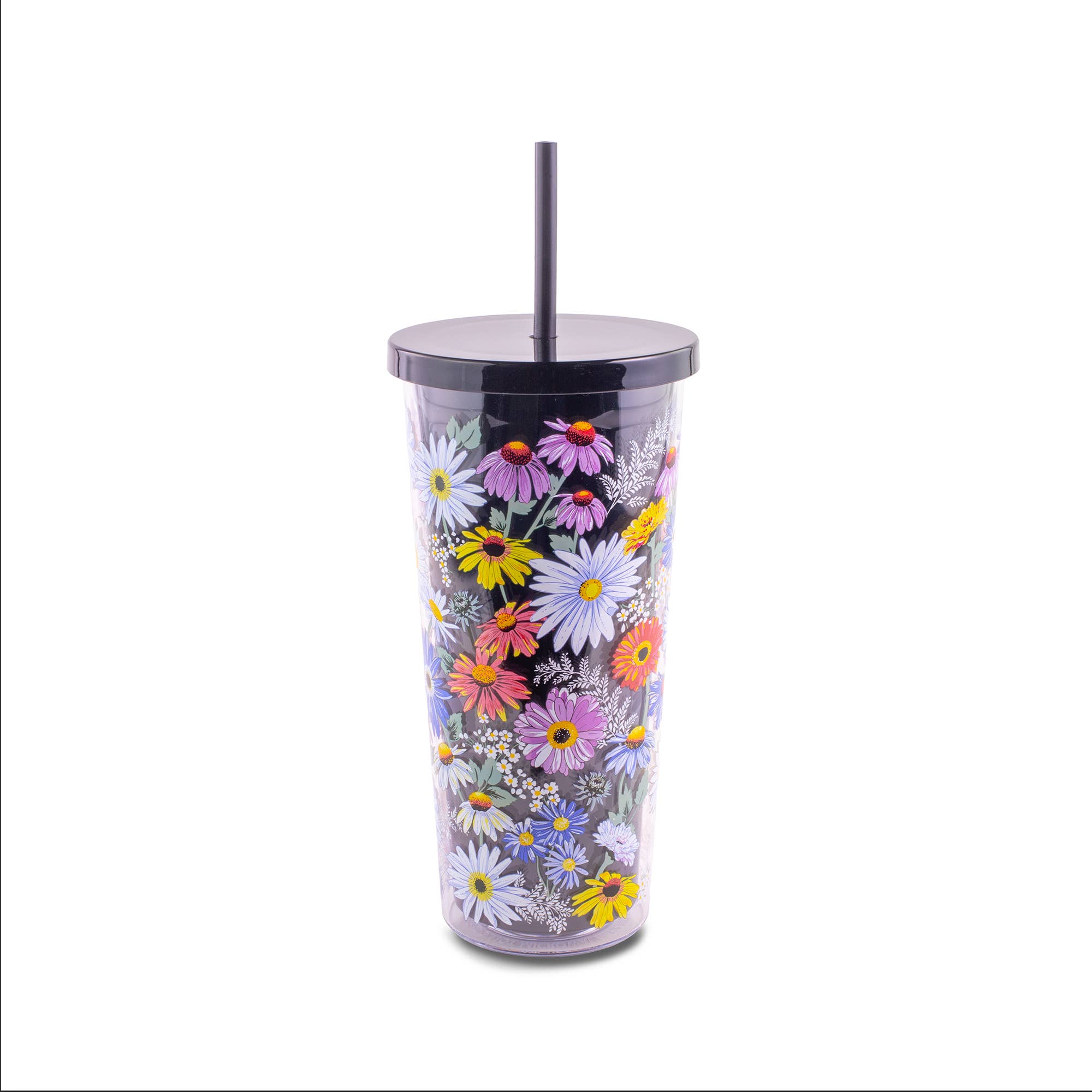 Double Wall Tumbler with Straw, Daisy Fields Bright