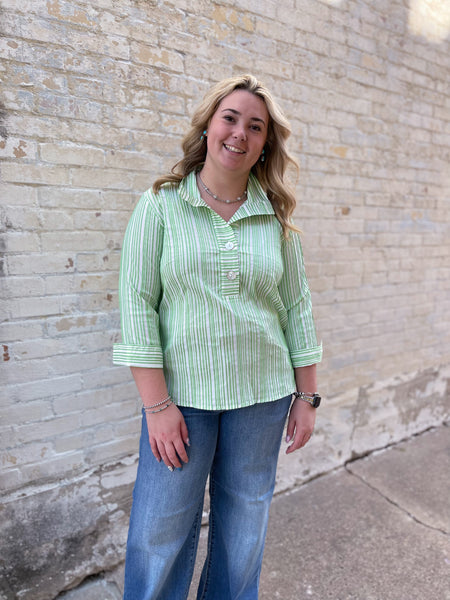 Ali Miles || Melanie Yarn-Dyed Button Up Top - Mint