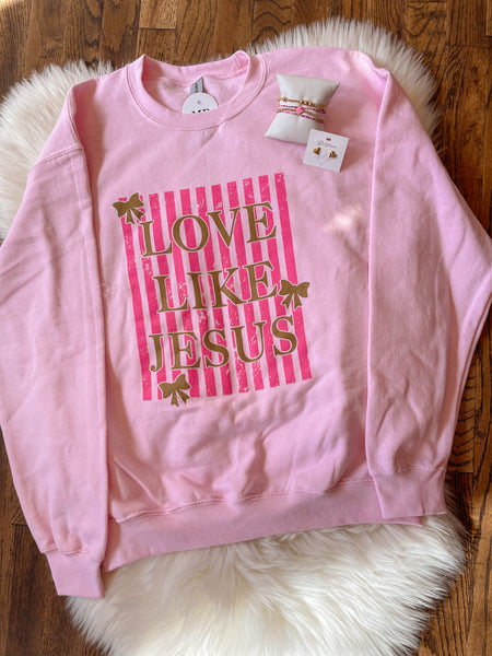 Love Like Jesus || Pink Metallic Gold Pullover