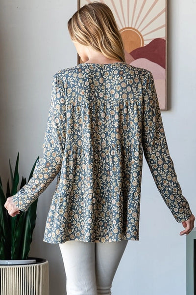 Christi Floral Round Neck Tiered Long Sleeve Top