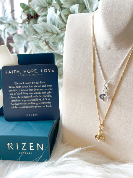 Rizen || Faith, Hope & Love Charm Pendant Necklace - Gold