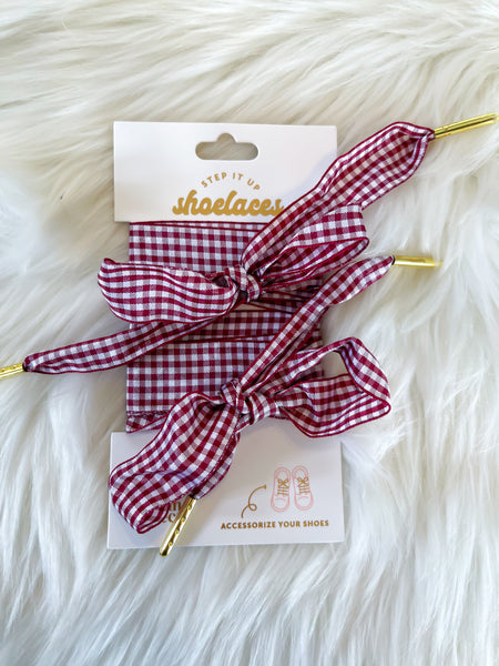 Step It Up Shoelaces || Gingham Burgundy