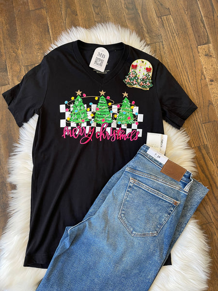 V-Neck Christmas Trees Tee