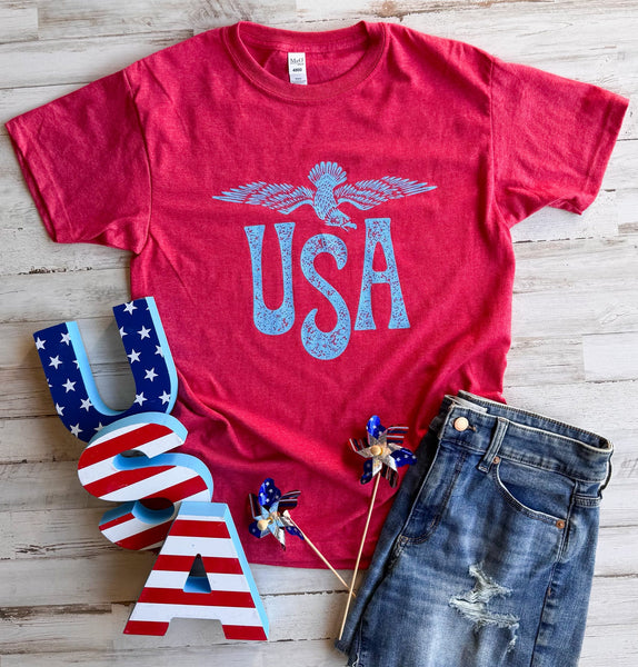 USA Eagle Tee || Heather Red