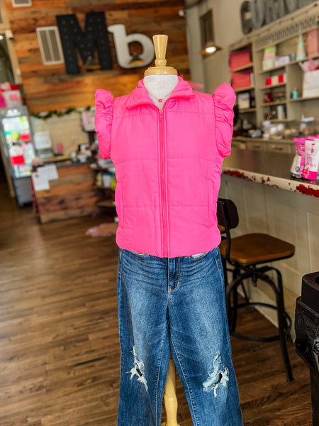 Lile Ruffle Quilted Vest || Pink