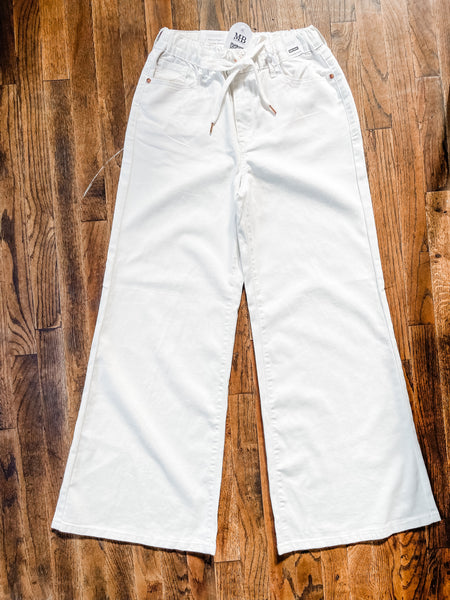 Judy Blue || Joella White High Waist Palazzo with Elastic Waistband