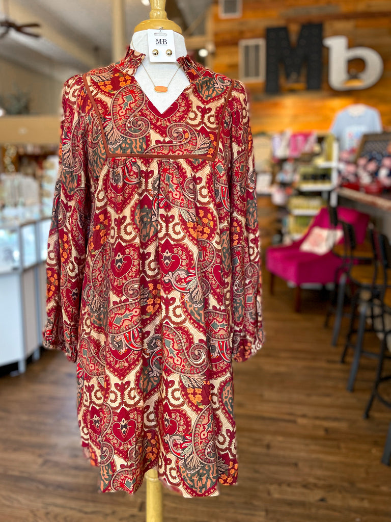Shelley Boho Mix Paisley Babydoll Dress || Red Mix Shelley Boho Mix Paisley Babydoll Dress || Red Mix