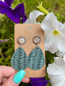 Leopard Stud + Braided Teardrop Earrings || Faded Emerald