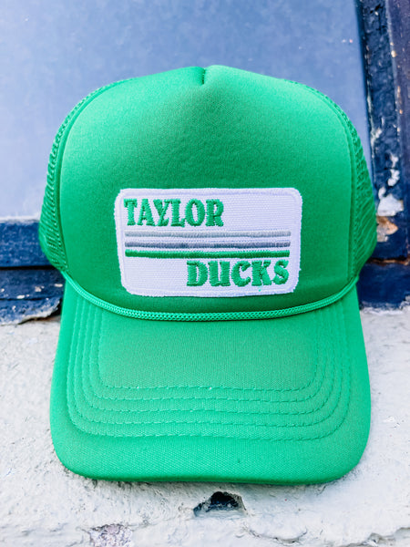 Lucky Spirit Retro Stripe Trucker Hat || Taylor Ducks Kelly Green on Kelly Green
