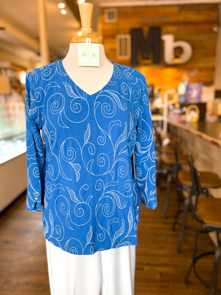Ali Miles || Anissa Electric Blue Embroidered V-Neck