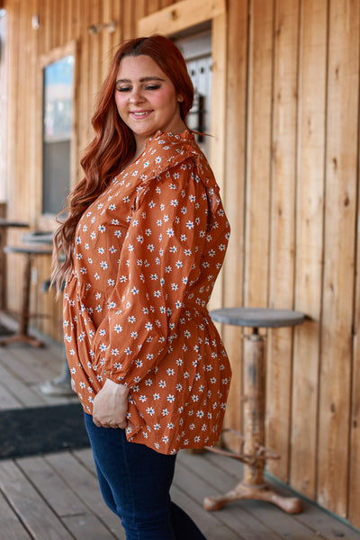 Harley Ruffle Peplum Top || Rust