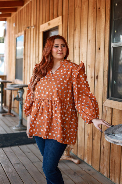 Harley Ruffle Peplum Top || Rust