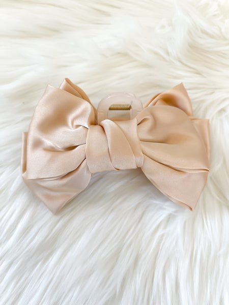 Satin Bow Claw Clip || Beige