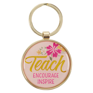 Teach, Encourage, Inspire Pink  Metal Keychain - Zeph. 3:17
