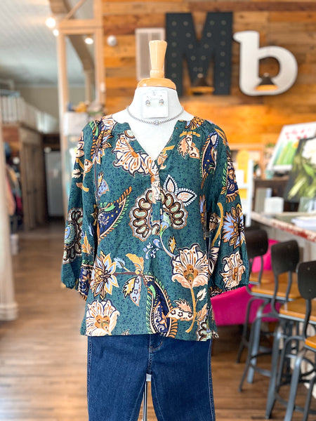 Ali Miles || Aliza Popover with V-Neck and Raglan 3/4 Sleeves