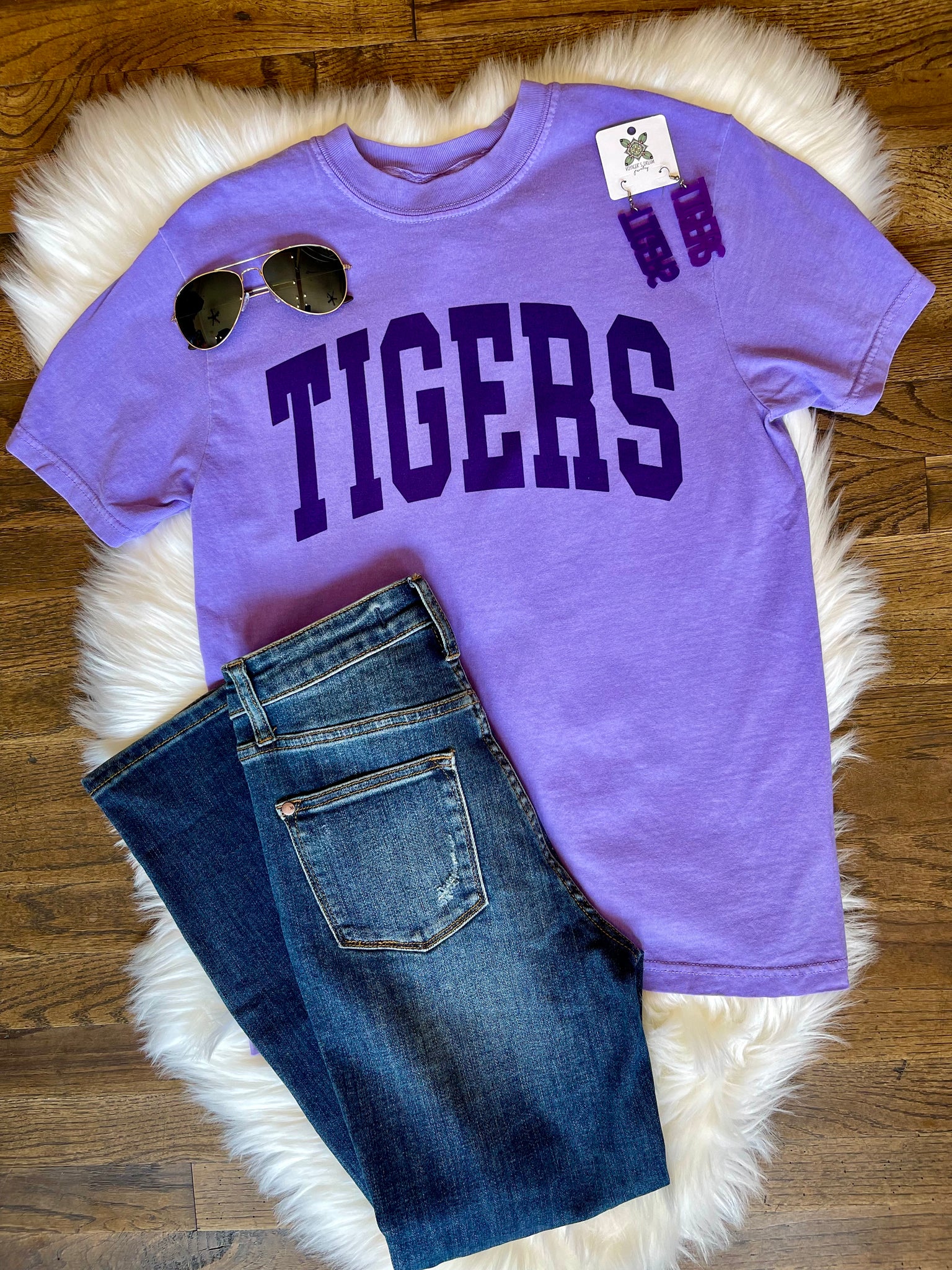 SS Preppy Mascot Comfort Color Tee || Purple Tigers PRE-ORDER