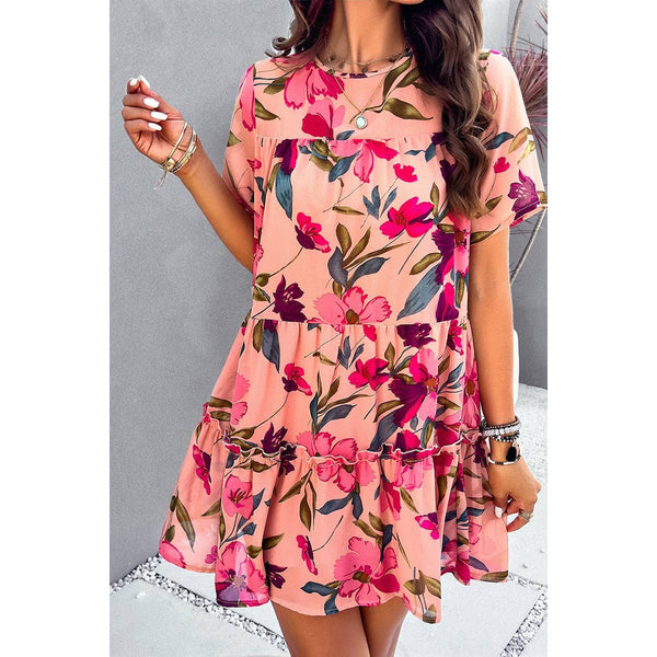 Knot Back Floral Lined Ruffle Loose Dress