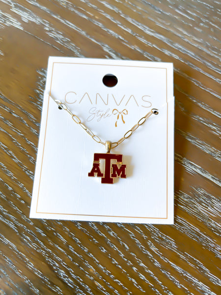 Texas A&M Aggies Enamel Pendant Necklace || Gold
