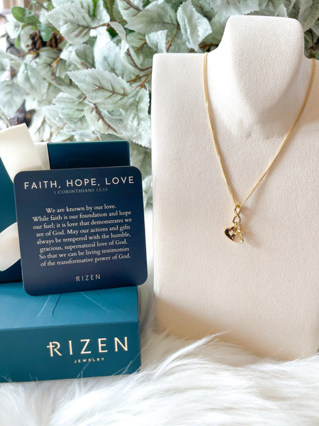 Rizen || Faith, Hope & Love Charm Pendant Necklace - Gold