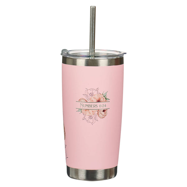 Tumbler w/straw SS Pink Lord Bless & Keep You Num. 6:24