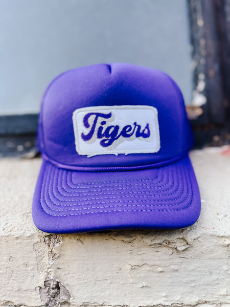 Lucky Spirit Script Trucker Hat || Tigers on Purple