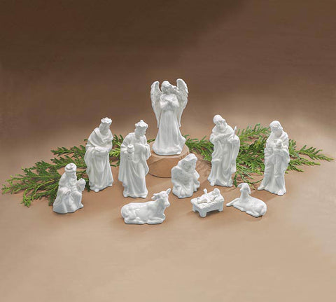 WHITE PORCELAIN NATIVITY 10 pc