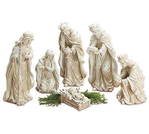 DISTRESSED WHITE NATIVITY 6 pc SET