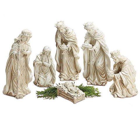 DISTRESSED WHITE NATIVITY 6 pc SET