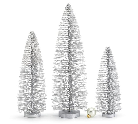 SILVER BOTTLE BRUSH TREES WITH SNOW