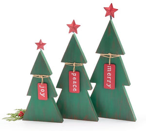 RUSTIC GREEN WOOD CHRISTMAS TREES WITH TAGS