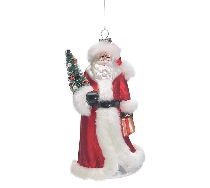 FUR TRIMMED FULL BODY SANTA ORNAMENT