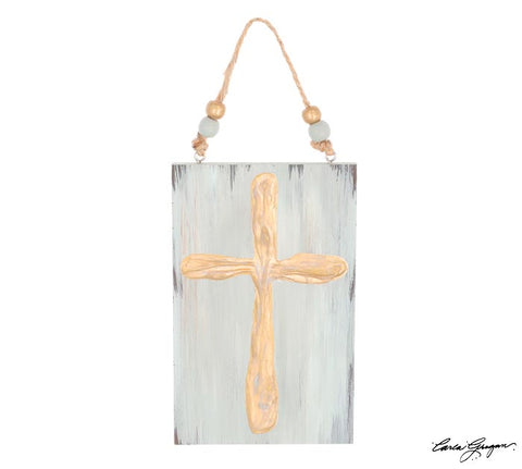 WOOD GOLD CROSS ORNAMENT