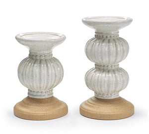 White Glaze & Raw Ceramic Candleholder