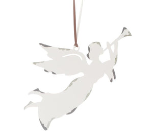 TIN WHITE DISTRESSED ANGEL ORNAMENT