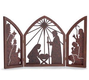 BROWN NATIVITY TIN SCREEN DECOR