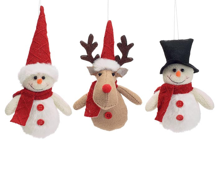 PLUSH SNOWMAN / REINDEER ORNAMENT