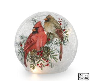 LIGHT UP GLOBE WITH TWO CARDINALS