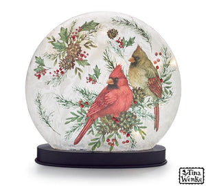 LIGHT UP GLASS DISC WITH CARDINAL COUPLE