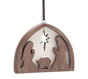 HOLY FAMILY SILHOUETTE WOOD ORNAMENT